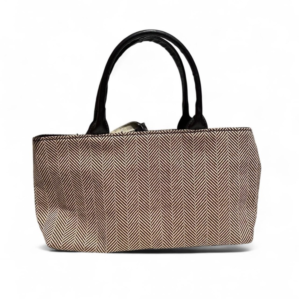 Black and Cream Structured Tote Bag with Contrast Handles